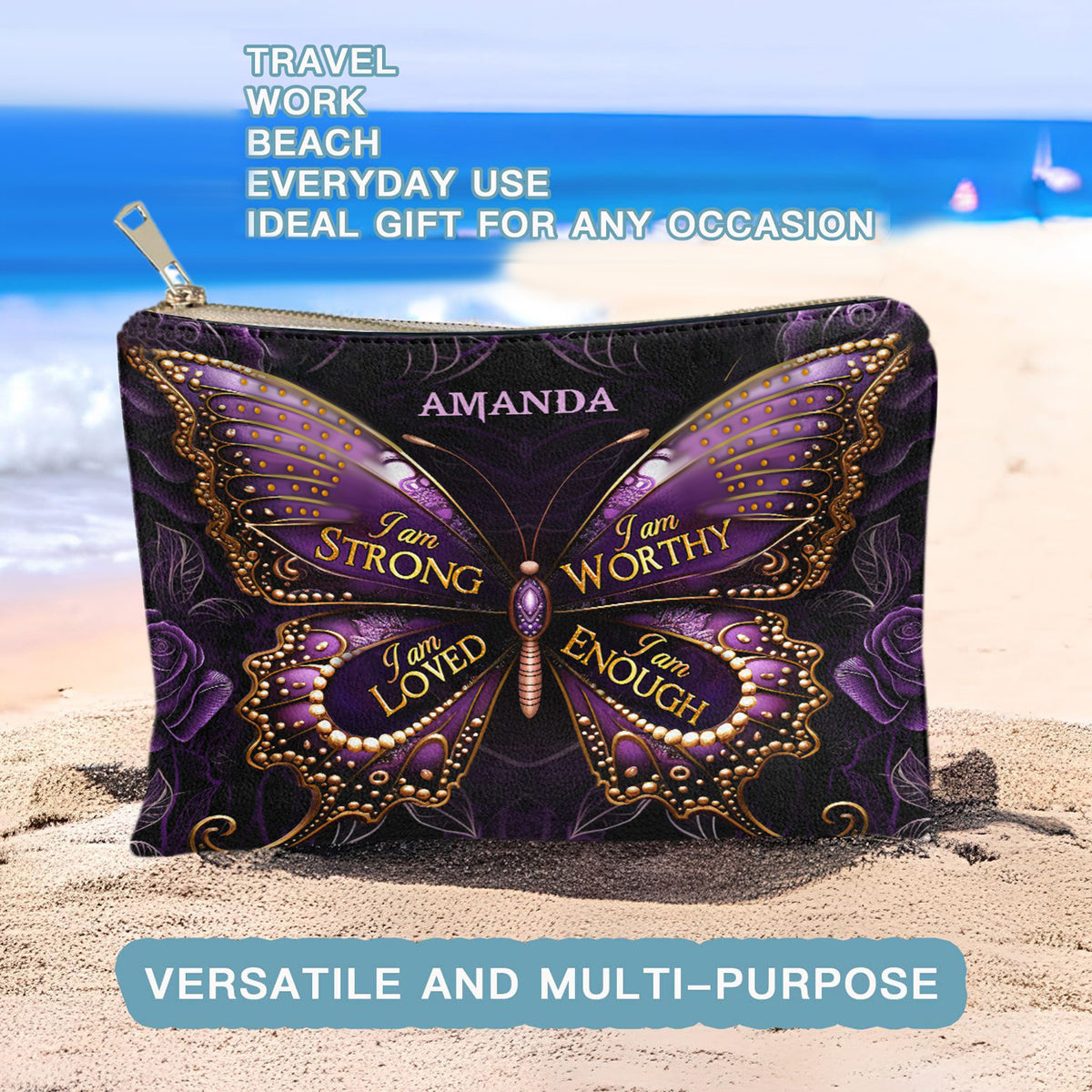 I Am Strong Personalized Cosmetic Bag Inspirational Gifts Christian Gift