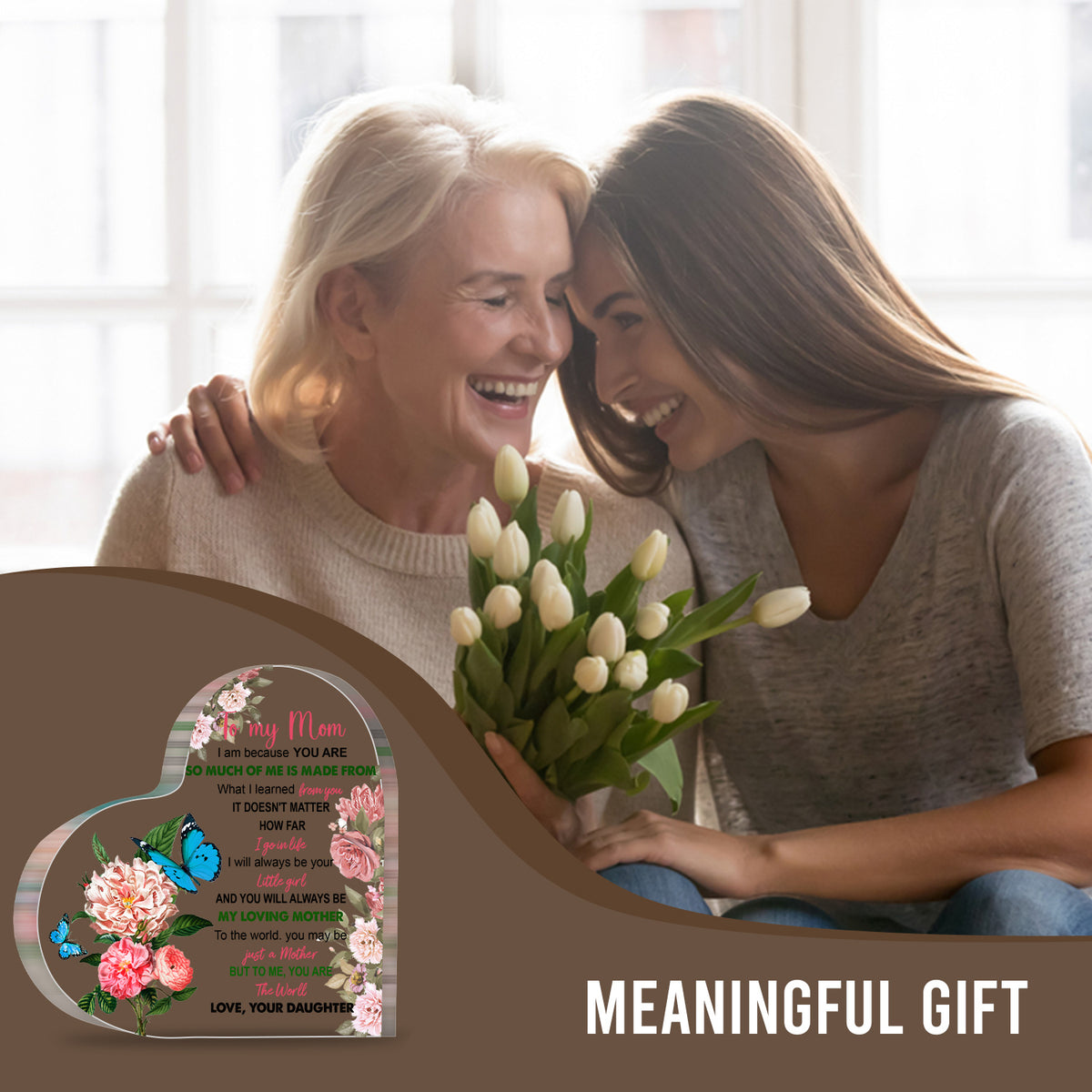 To My Mom Flower Acrylic Heart Plaque Mother's Day Gift Birthday Gift For Mother