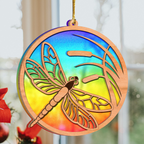 Rainbow Dragonfly Suncatcher Stained Glass Pattern Two Layers Ornament Christmas Ornament Car Hanging