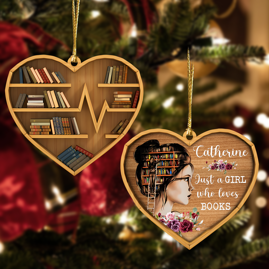 Bookshelf Just A Girl Who Loves Books 2 Sides Book Lovers Girl Custom Wooden Ornament