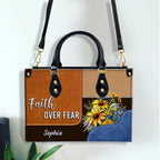 Faith Over Fear Personalized Sunflower Leather Handbag Religious Gift Christian Gifts For Women