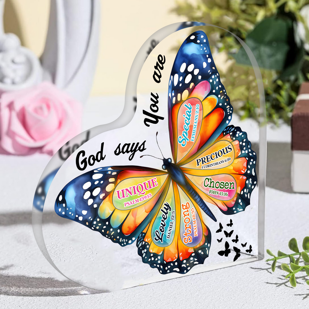Colorful Butterfly God Says You Are Acrylic Plaque Heart Shaped Gifts