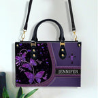 Faith Hope Love Purple Bag Personalized Leather Handbag Bags, Gifts for Women