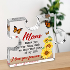 Sunflower Butterfly I Love You Mom Acrylic Block Puzzle Plaque