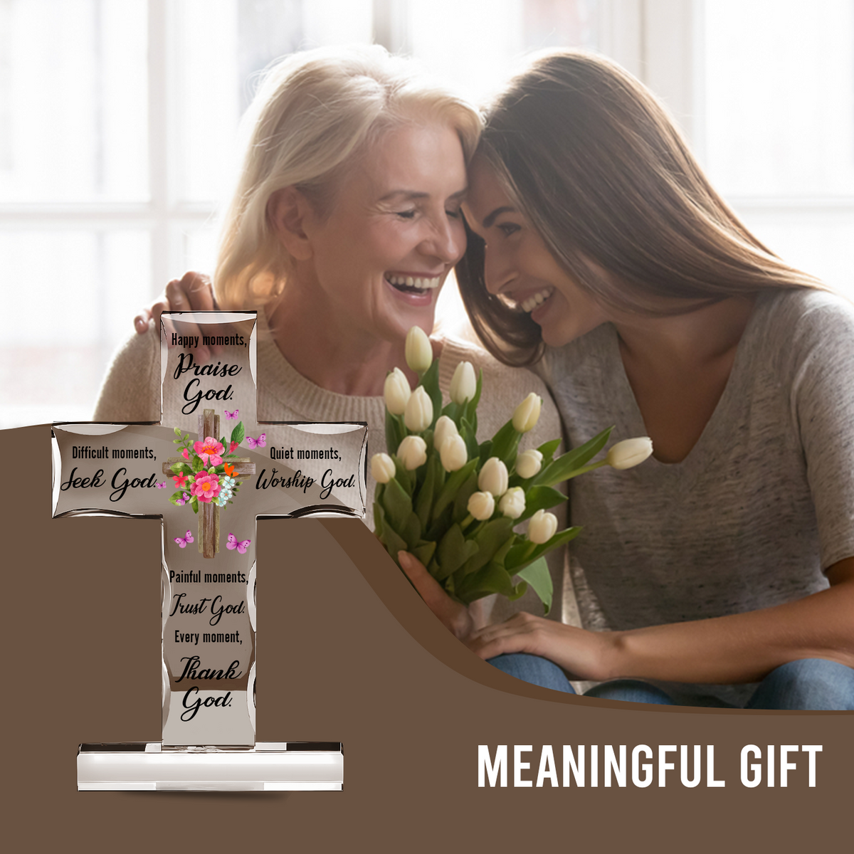 Floral Cross Thank God Inspiration Religious Gifts Acrylic Plaque
