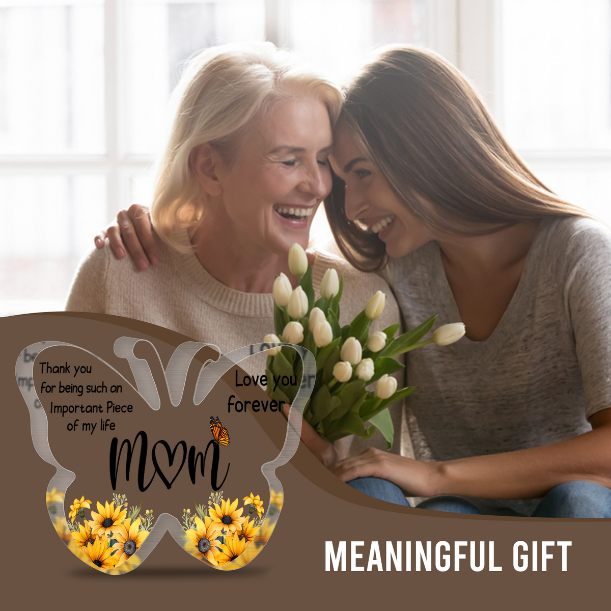 Sunflower Love You Mom Butterfly Acrylic Plaque Birthday Gift For Mom Mother's Day Gift