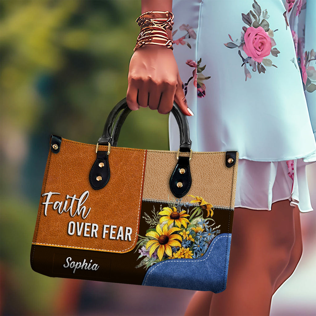 Faith Over Fear Personalized Sunflower Leather Handbag Religious Gift Christian Gifts For Women