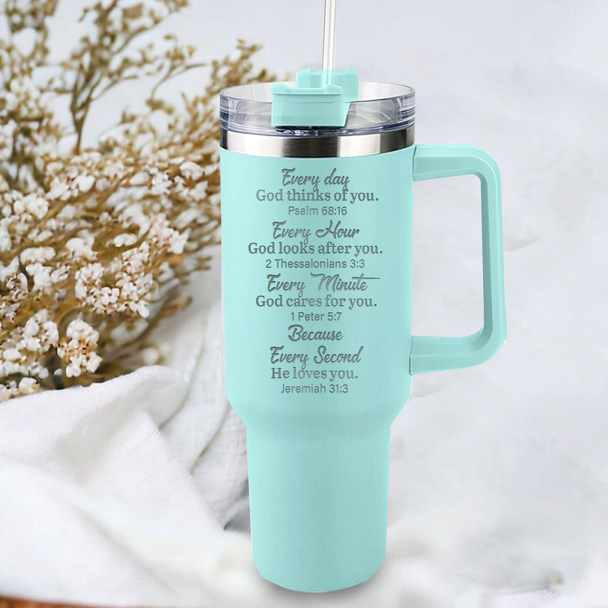 Everyday God thinks of you Christian 40oz Tumbler Travel Cup - Birthday, Christmas Gifts for Women - Religious, Self Care Inspiration Gifts