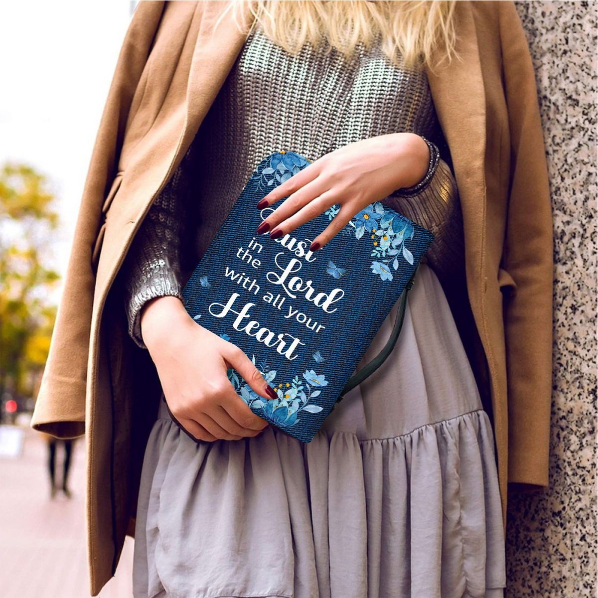 Blue Flower Jean Trust In The Lord Christian Personalized Bible Cover