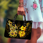 Yellow Butterfly Sunflowers You Are Leather Handbag With Handle Christian Gift Religious Gift For Women