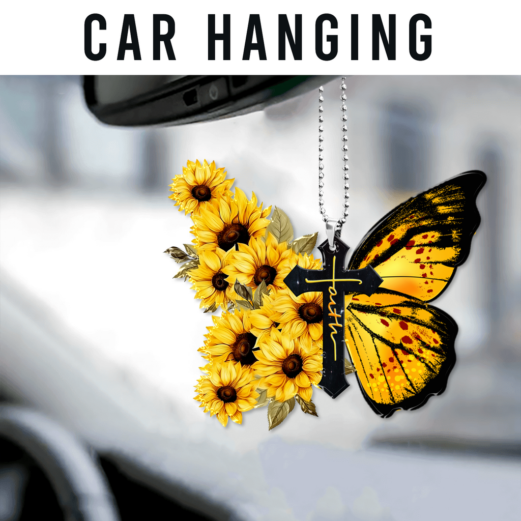 Butterfly Sunflower Cross Christian Gifts For Women, Birthday Gifts For Women, Ornament Gift, Christmas Ornament Car Hanging