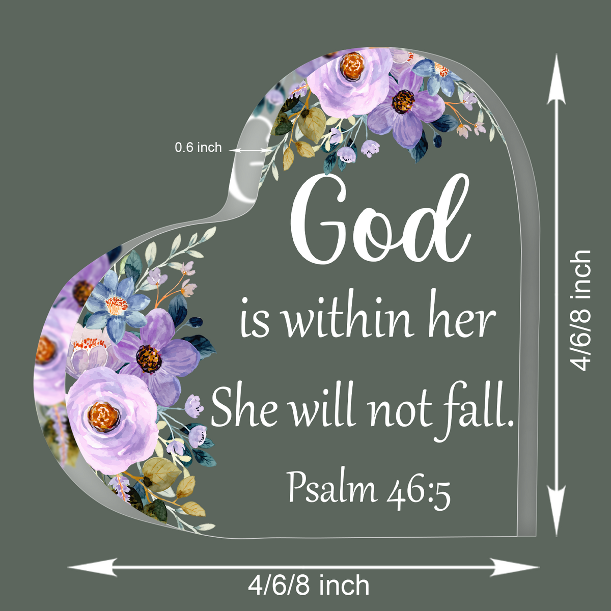 Floral God Is Within Her Inspirational Bible Verse Gift Acrylic Hearts Plaques