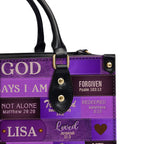 God Says I Am Purple Personalized Leather Handbag Bags, Gifts for Women