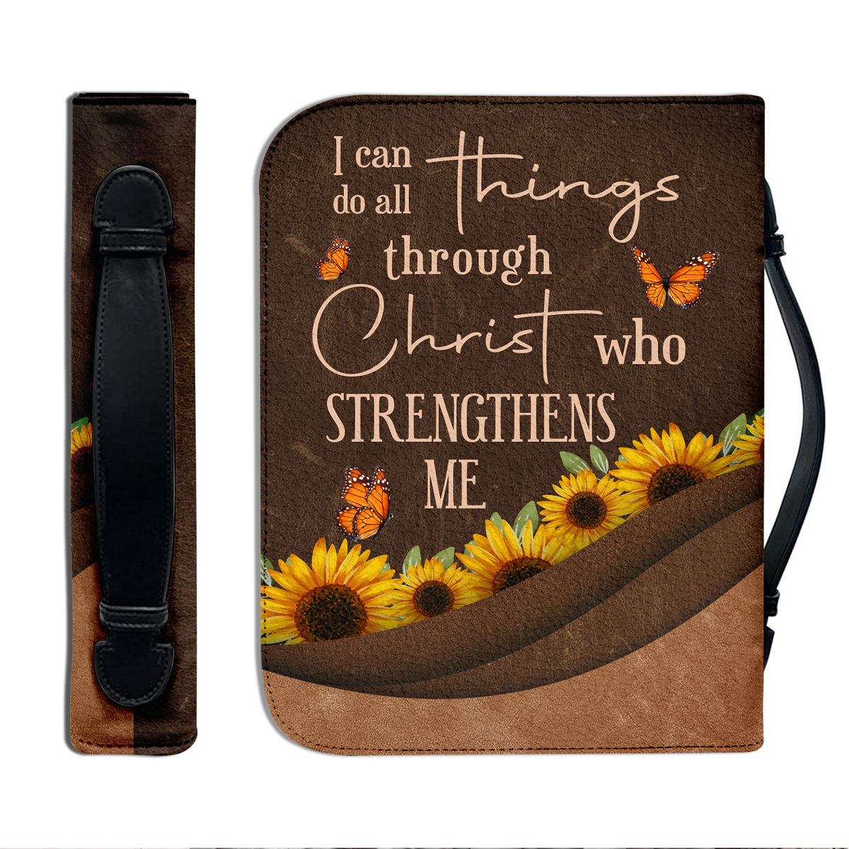 Sunflower I Can Do All Things Through Christ Christian Personalized Bible Cover