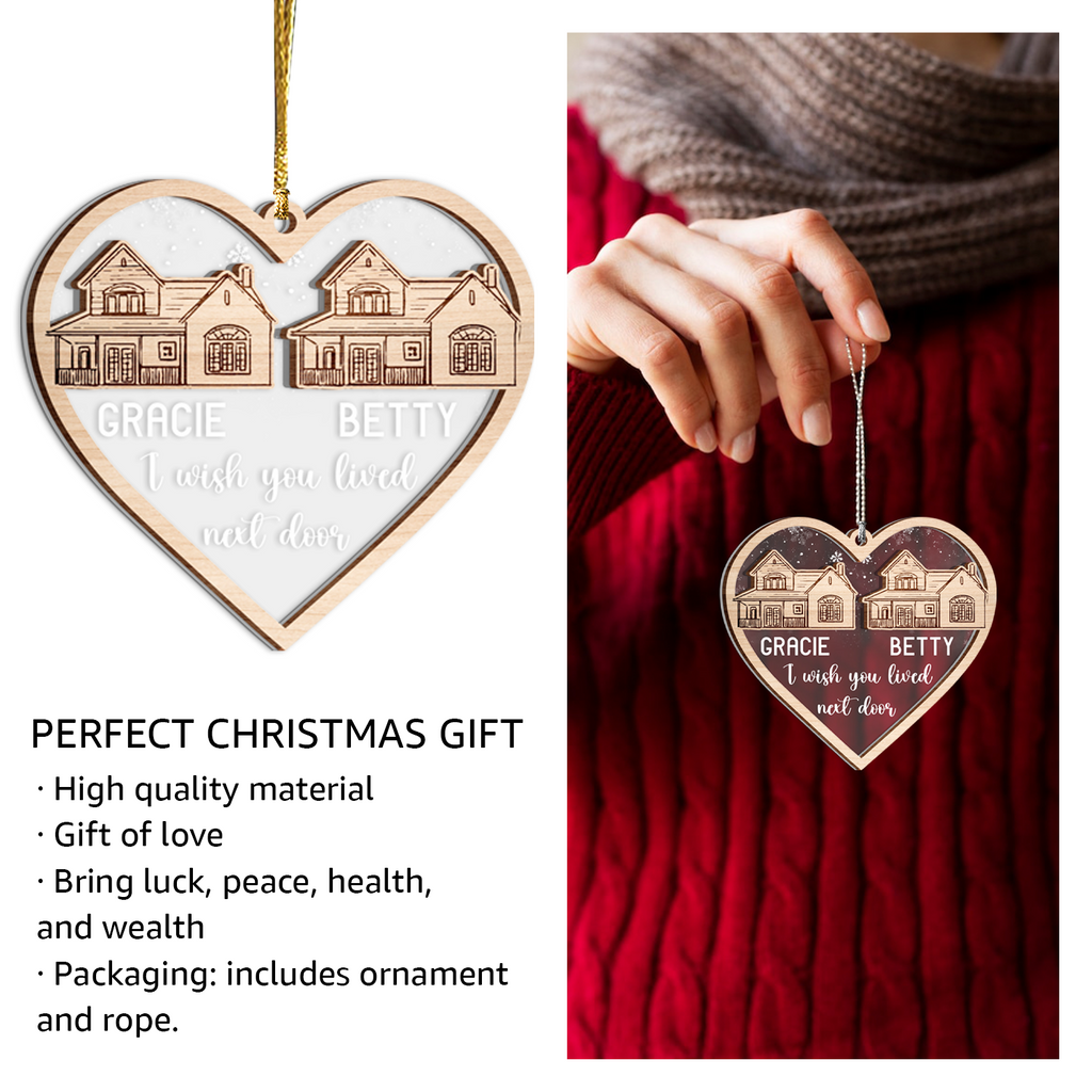 I Wish You Lived Next Door Custom 2 Layers Christmas Car Hanging Wooden Transparent Acrylic Ornament