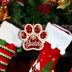Dog Paw Christmas Red Tartan Two Layers Suncatcher Ornament Christmas Ornament Car Hanging