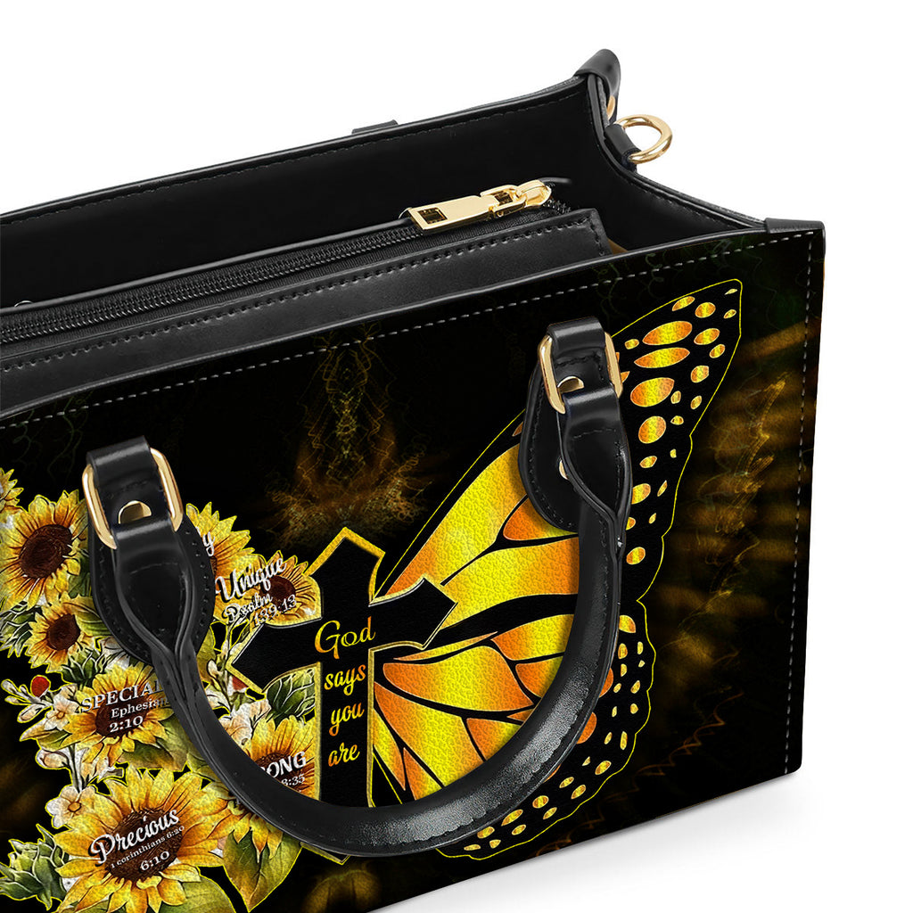 Yellow Butterfly Sunflowers You Are Leather Handbag With Handle Christian Gift Religious Gift For Women