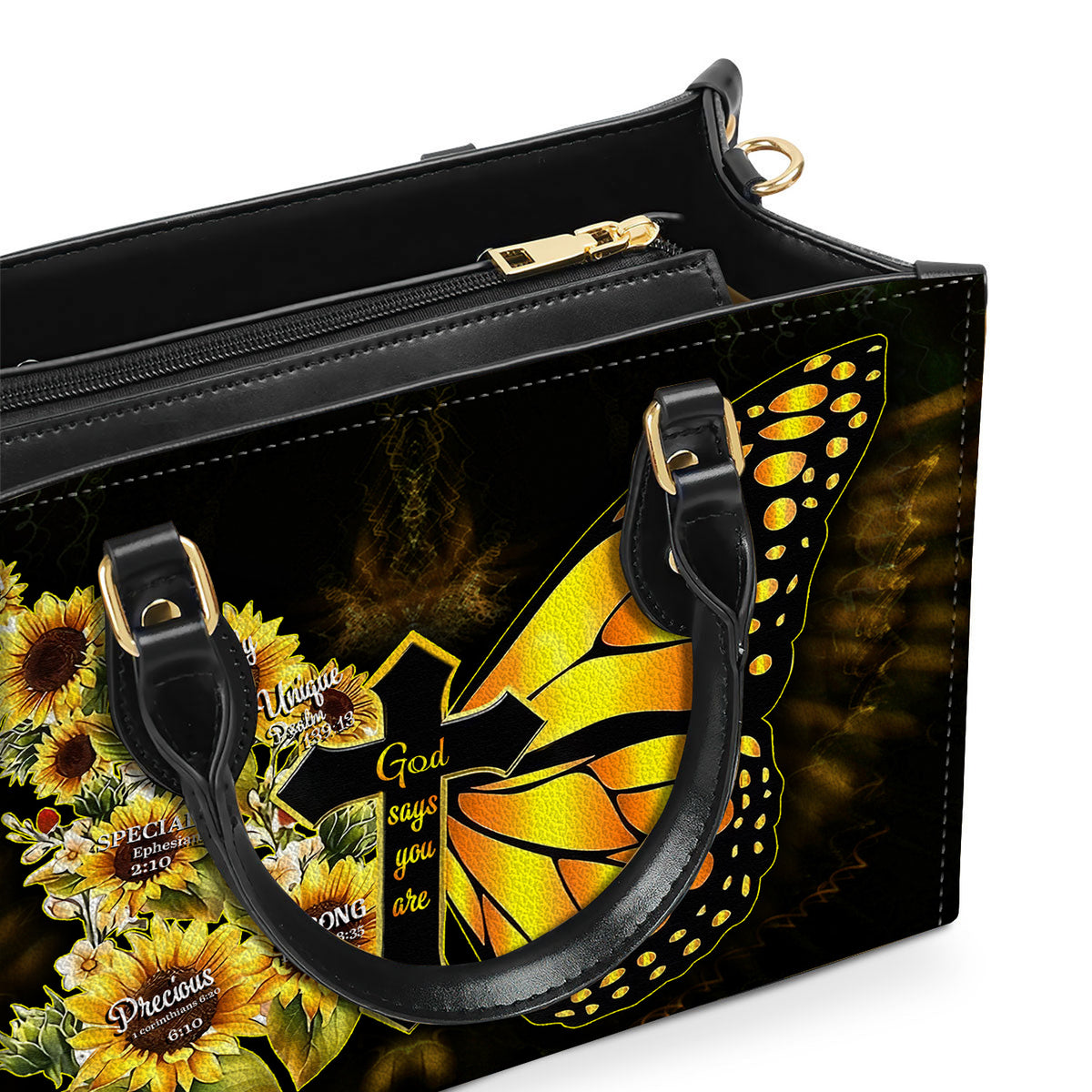 Yellow Butterfly Sunflowers You Are Leather Handbag With Handle Christian Gift Religious Gift For Women