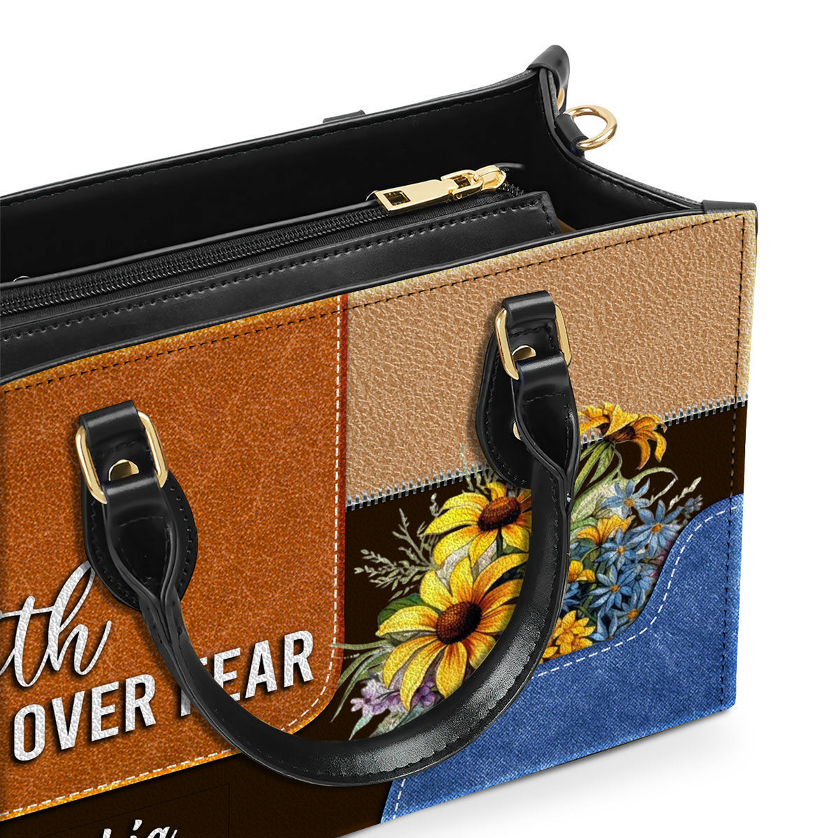 Faith Over Fear Personalized Sunflower Leather Handbag Religious Gift Christian Gifts For Women