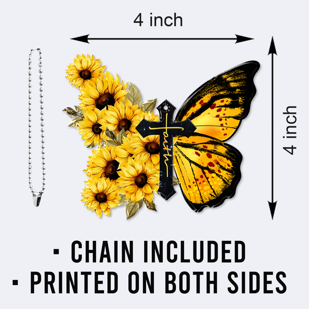 Butterfly Sunflower Cross Christian Gifts For Women, Birthday Gifts For Women, Ornament Gift, Christmas Ornament Car Hanging