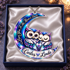 Personalized Names Blue Owl Couple Moon Ornament – Anniversary Keepsake