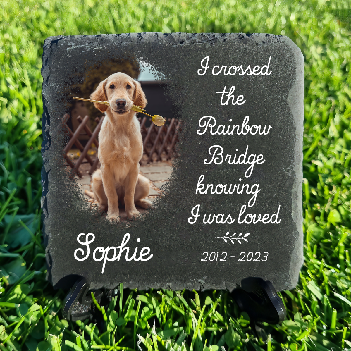 Pet Photo I Crossed The Rainbow Bridge Custom Dog Memorial Stone, Pet Memorial Gifts - Personalized Custom Memorial Tombstone