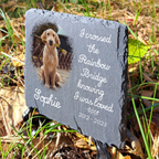 Pet Photo I Crossed The Rainbow Bridge Custom Dog Memorial Stone, Pet Memorial Gifts - Personalized Custom Memorial Tombstone
