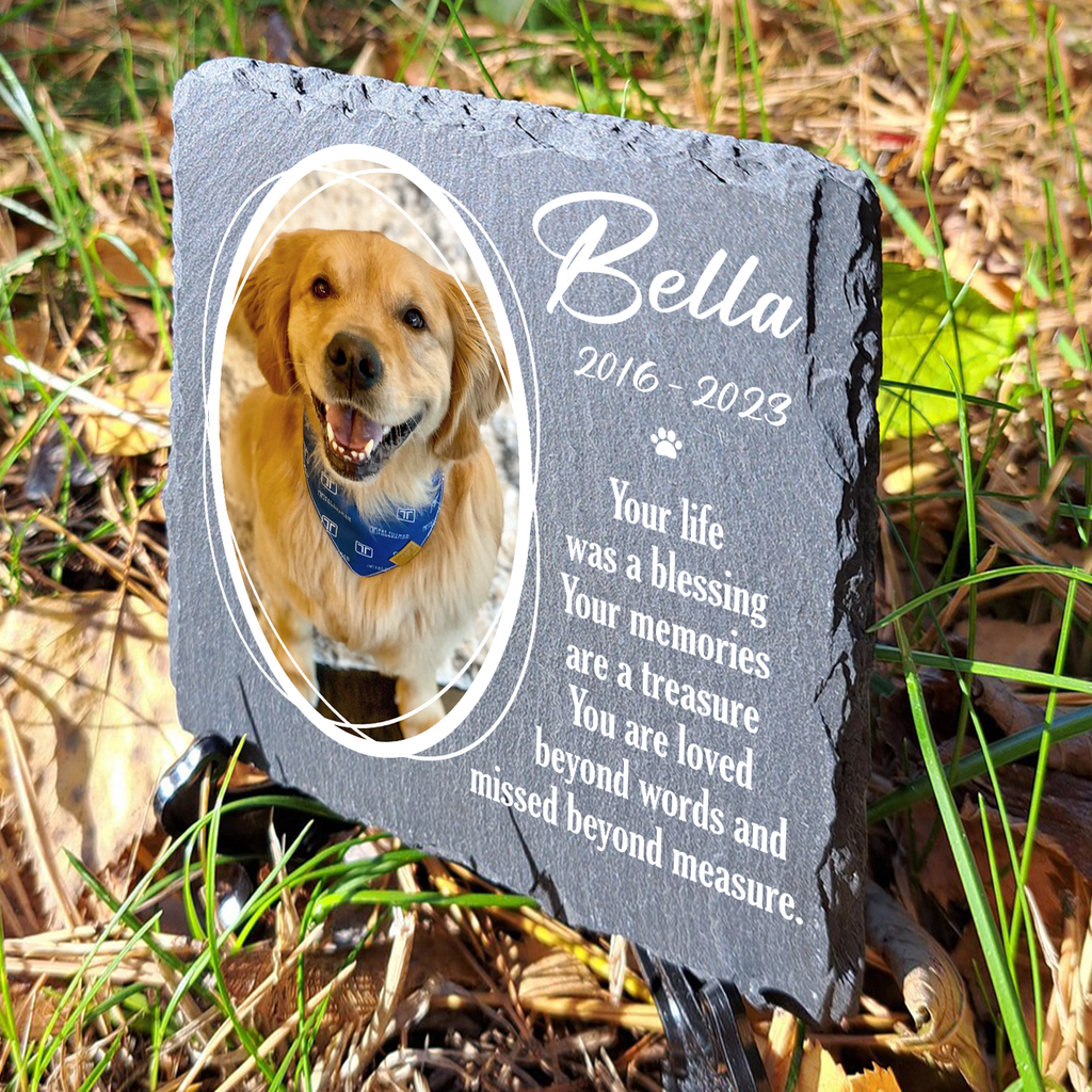 Pet Photo Your Life Was A Blessing Custom Dog Memorial Stone, Pet Memorial Gifts - Personalized Custom Memorial Tombstone