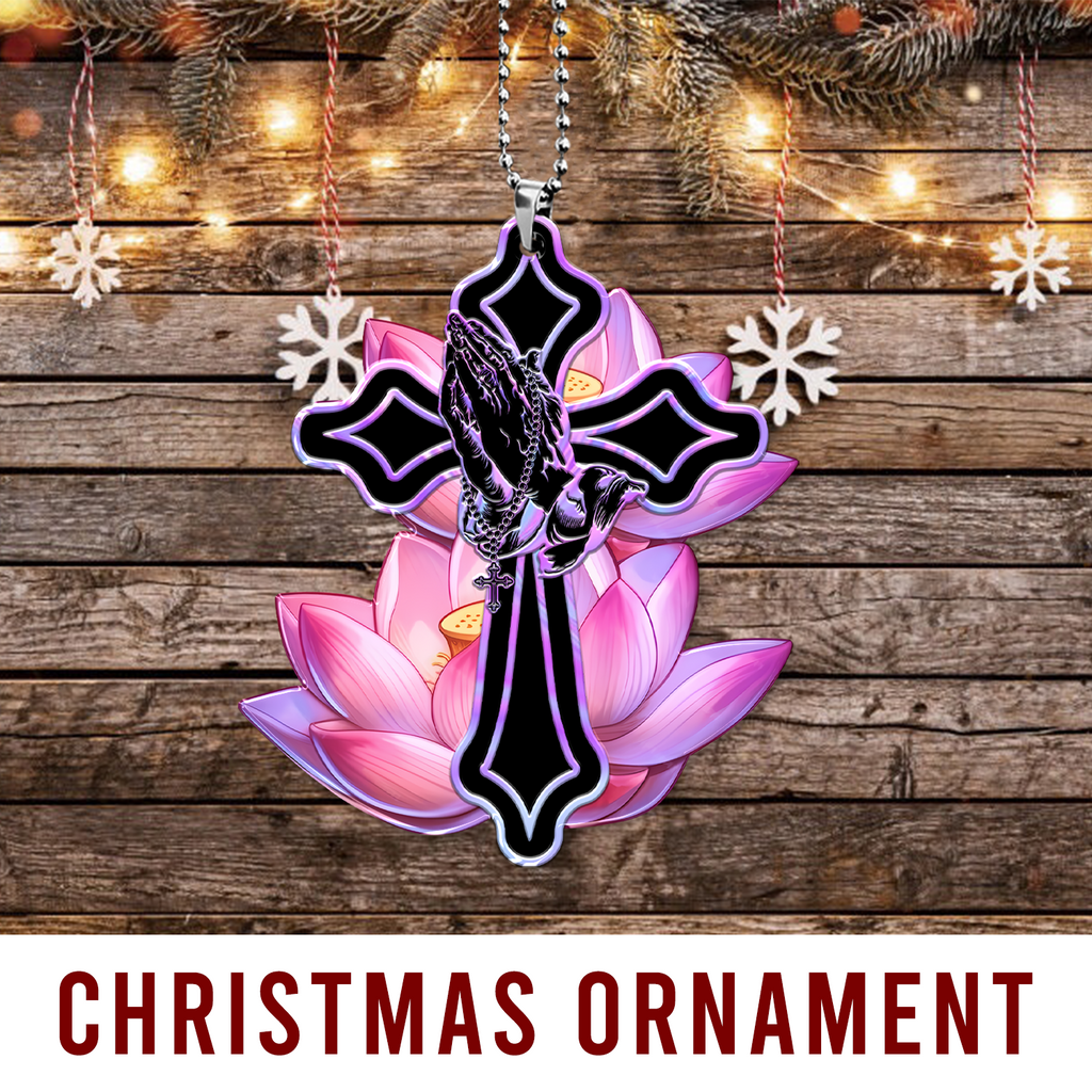 Lotus Flower Pray Faith Cross Christian Ornament Gift Christmas Ornament Car Hanging