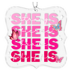 She Is Strong Pink Butterflies Christian Ornament Gift Christmas Acrylic Transparent Ornament Car Hanging