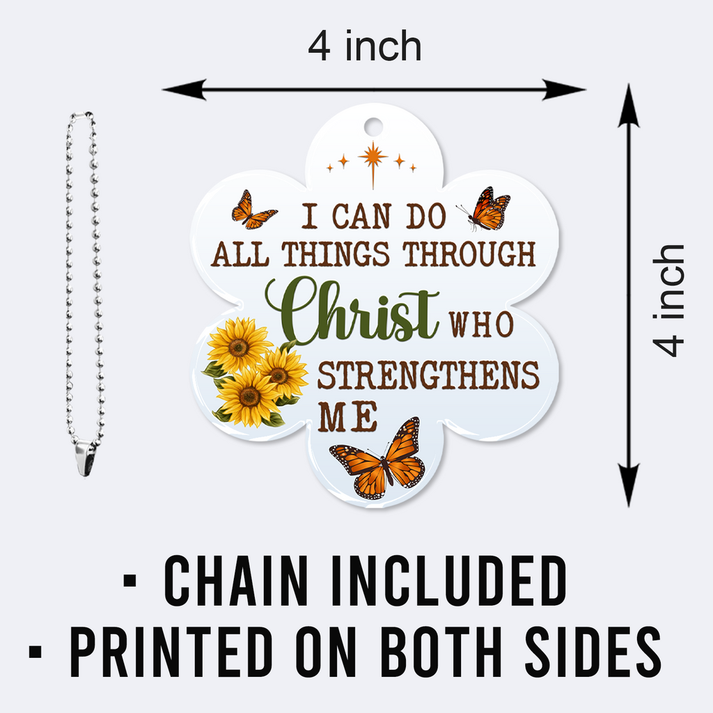 Sunflower Butterfly I Can Do All Thing Through Christ Christian Ornament Gift Bible Verse Christmas Ornament Car Hanging