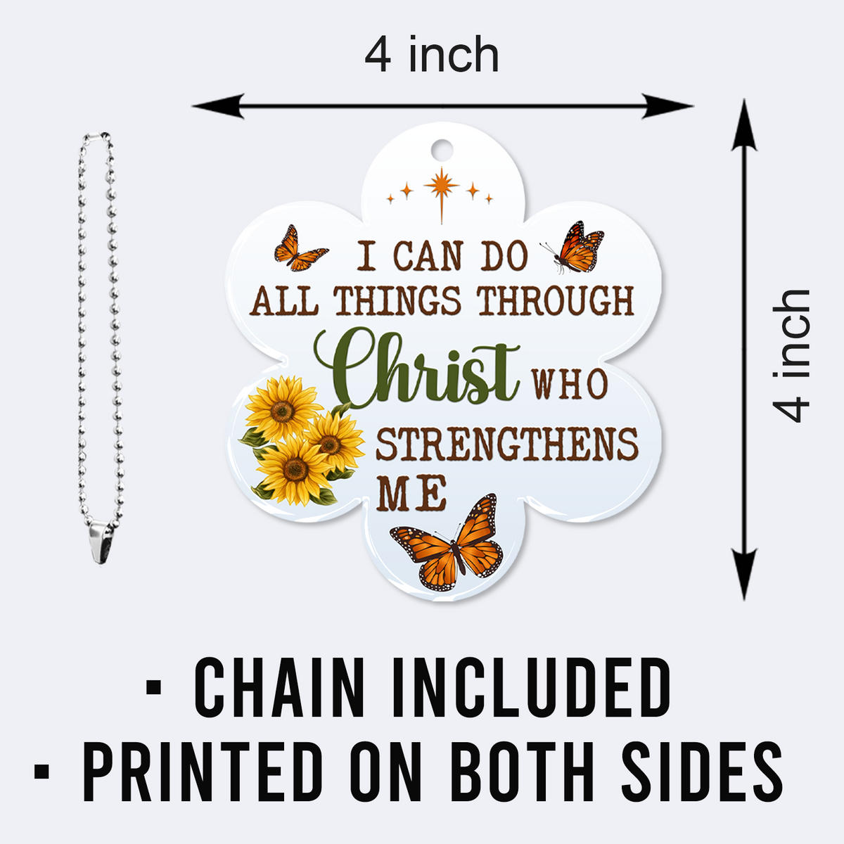 Sunflower Butterfly I Can Do All Thing Through Christ Christian Ornament Gift Bible Verse Christmas Ornament Car Hanging