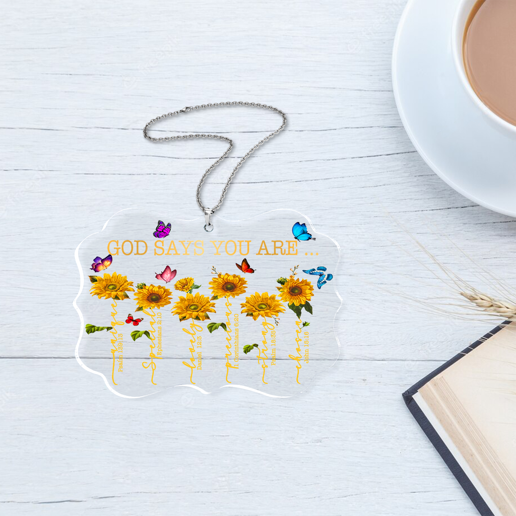 Sunflowers Colorful Butterfly God Says You Are Transparent Ornament
