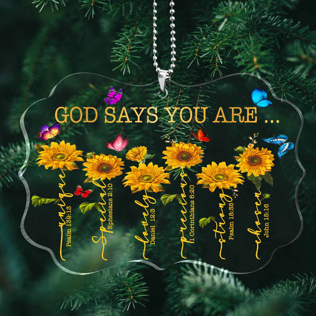 Sunflowers Colorful Butterfly God Says You Are Transparent Ornament