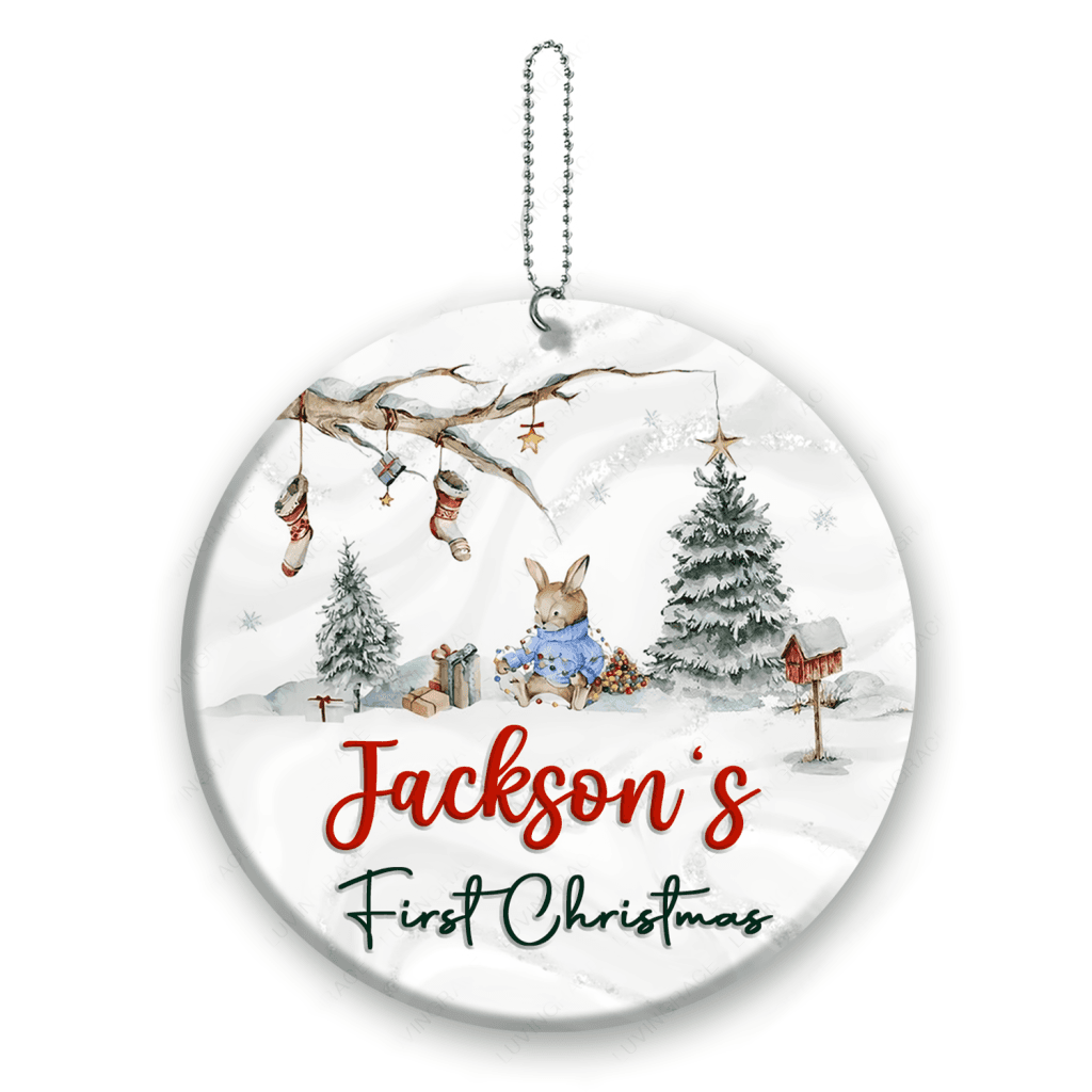 Baby Rabbit In Forest First Christmas Personalized Ornament