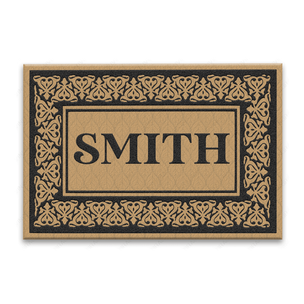Black Blooming Hearts Bordered Personalized Family Name Doormat