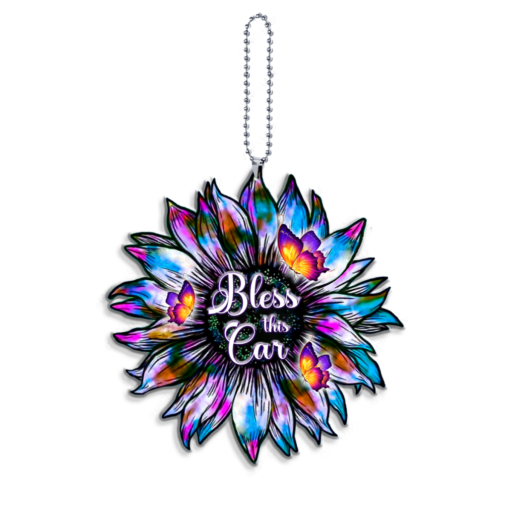 Bless This Car Sunflower Silhouette Ornament