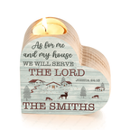 Blue Wood Home And Deer As For Me And My House Personalized Candle Holder