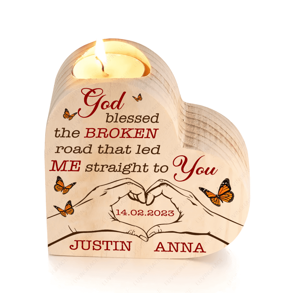 Butterfly Couple Hands Making Heart God Blessed Personalized Candle Holder