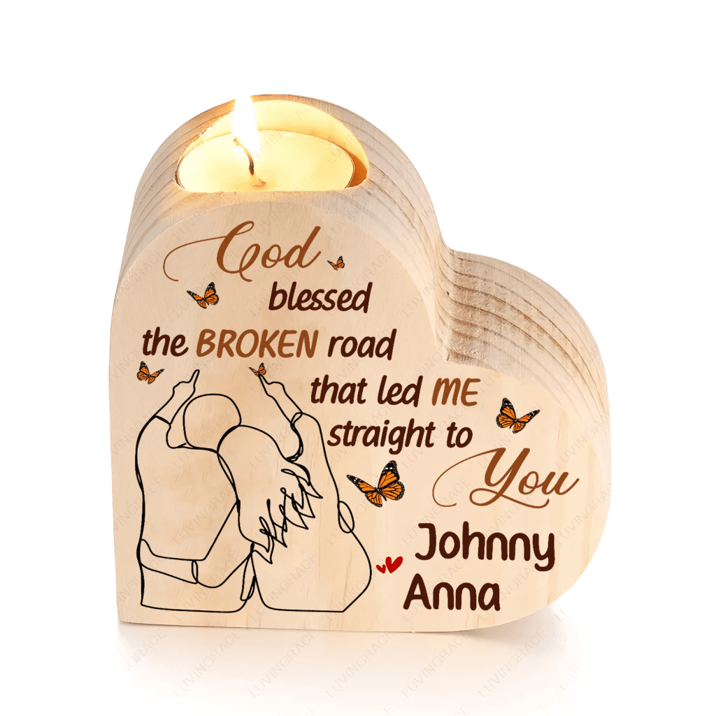Butterfly Couple Line Art God Blessed Personalized Candle Holder