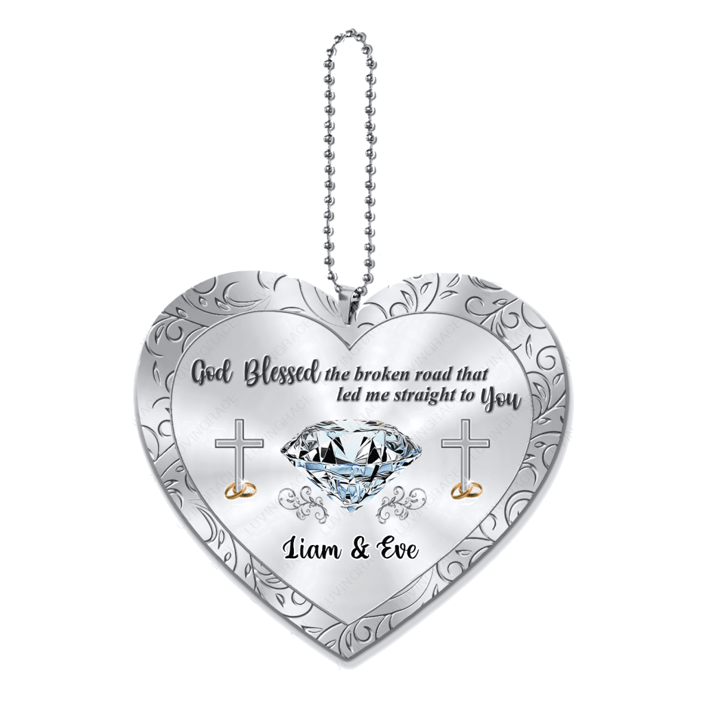 Christian Diamond Couple Rings God Blessed Personalized Ornament