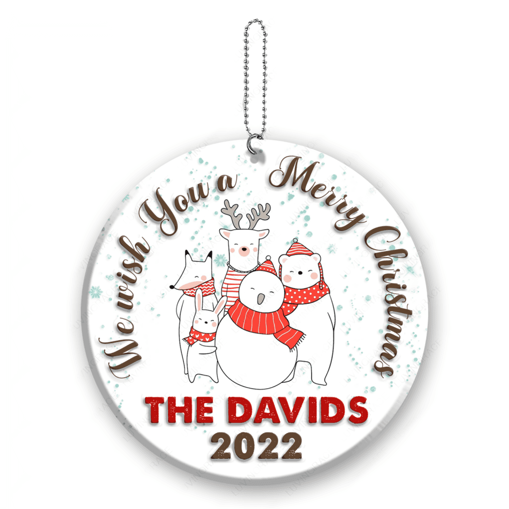 Christmas Bear Family We Wish You A Merry Christmas Personalized Ornament