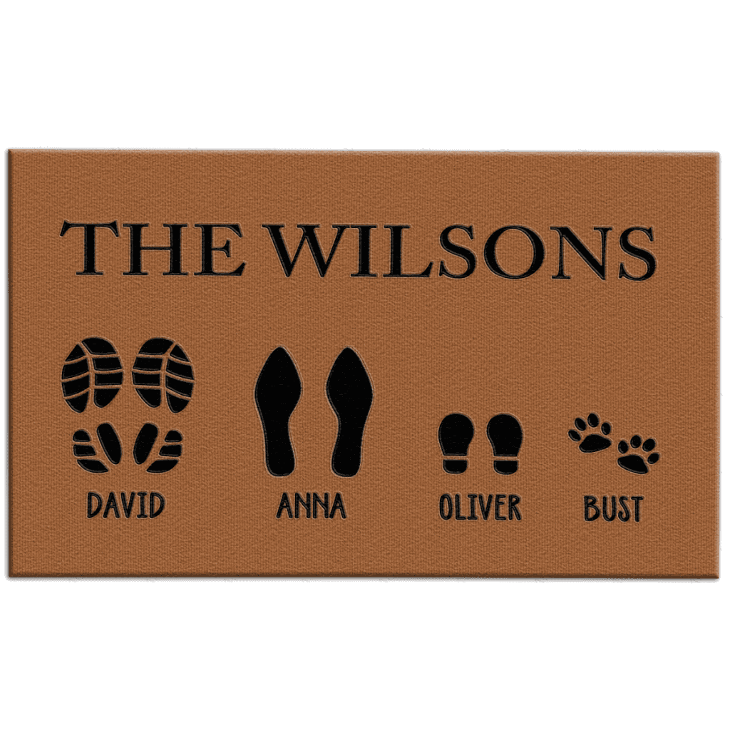 Custom Footprint Family & Pet Name Brown Doormat