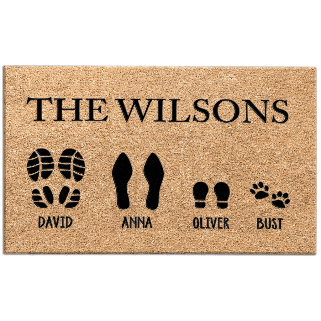 Custom Footprint Family & Pet Name Brown Doormat