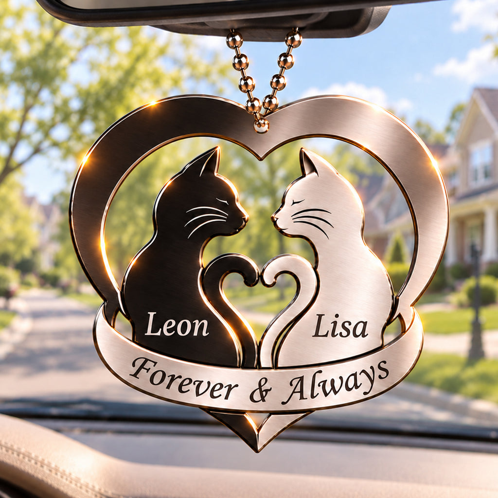 Personalized Names Furever in Love Cat Ornament - Sweet Gift for Couples