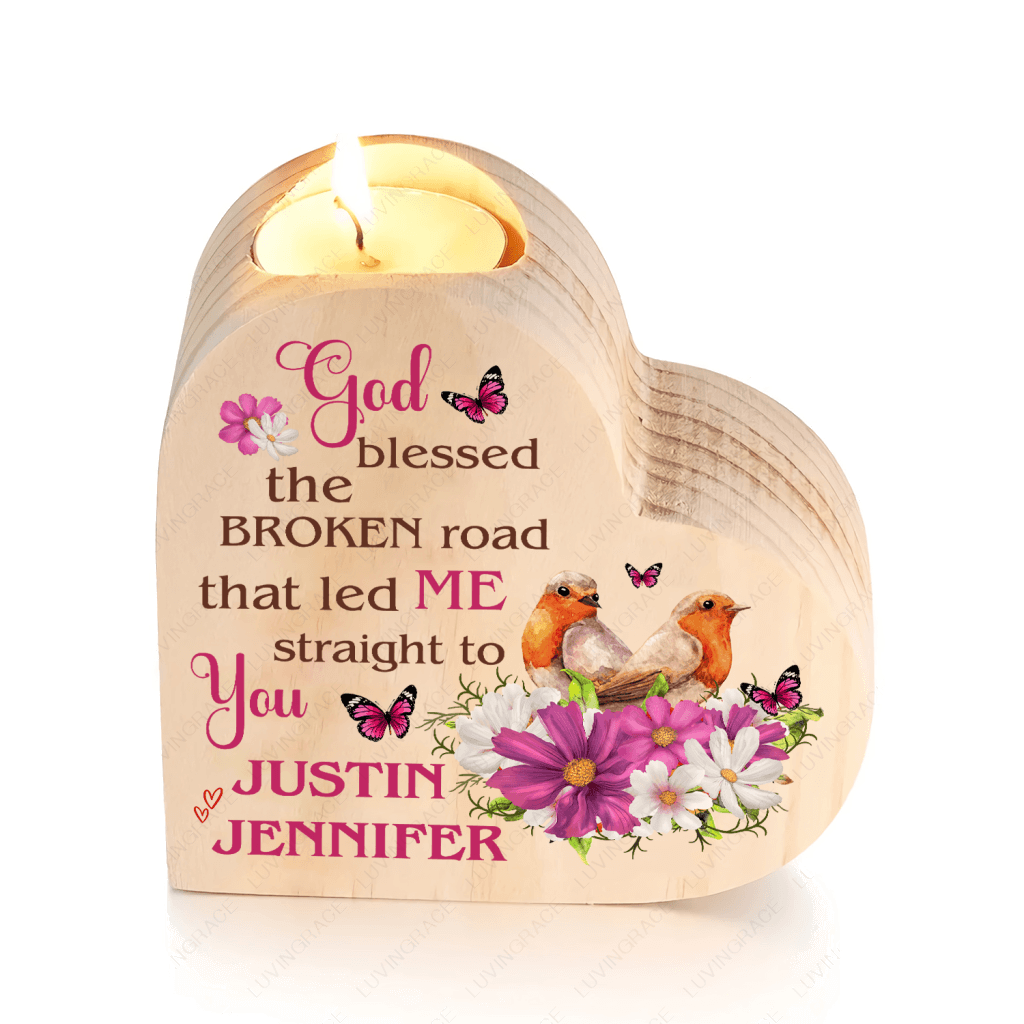 Flower Bird Couple Butterfly God Blessed Personalized Candle Holder