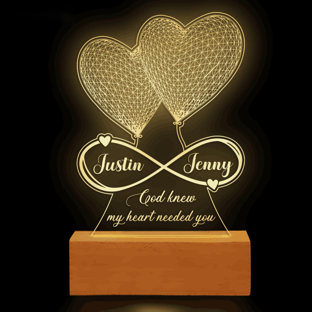 Heart Couple Infinity God Knew My Heart Needed You Personalized Acrylic Night Light