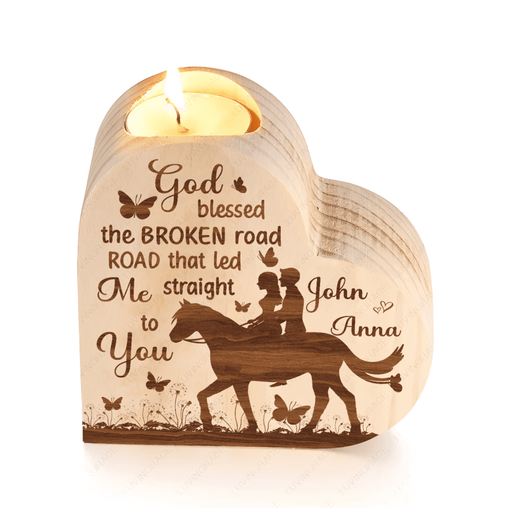 Loving Horse Couple God Blessed Personalized Candle Holder