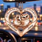 Couple Owl Heart Personalized Ornament - Custom Names God Blessed Heart with Owl Couple Heart Car Ornament - Gift for Couples, Anniversary Gifts for Husband & Wife, for Owl Lovers
