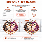 Couple Owl Heart Personalized Ornament - Custom Names Romantic Love with Owl Couple Heart Car Ornament - Gift for Couples, Anniversary Gifts for Husband & Wife, for Owl Lovers